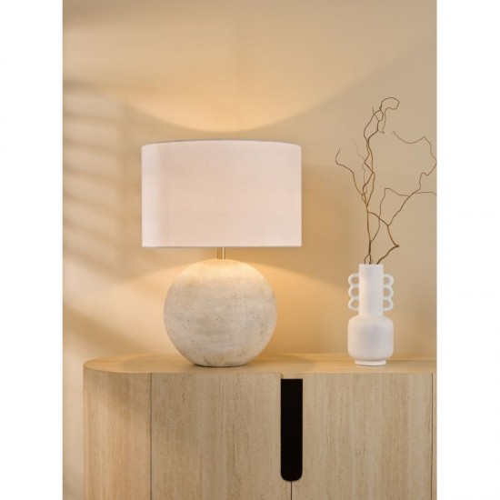 79689-003 Natural Stone Effect Table Lamp with White Linen Shade
