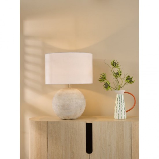 79689-003 Natural Stone Effect Table Lamp with White Linen Shade
