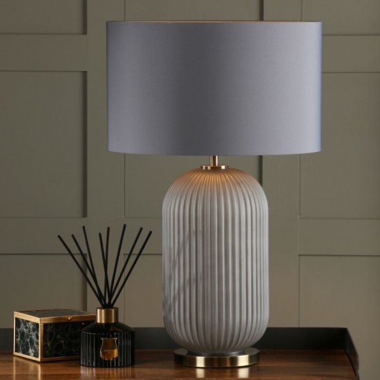 71184-003 Grey Ribbed Glass & Antique Brass Table Lamp with Grey Shade