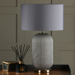 71184-003 Grey Ribbed Glass & Antique Brass Table Lamp with Grey Shade