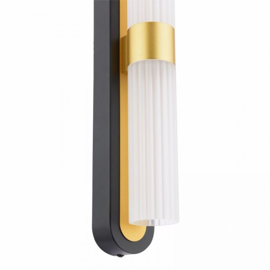 79584-003 Black & Gold 2 Light LED Wall Lamp with Ribbed Frosted Glass