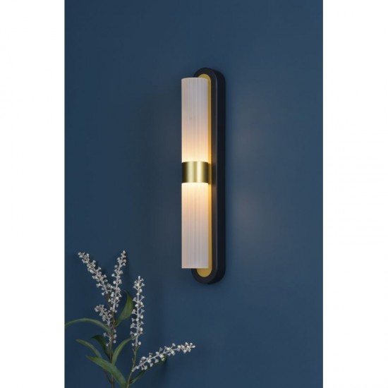 79584-003 Black & Gold 2 Light LED Wall Lamp with Ribbed Frosted Glass