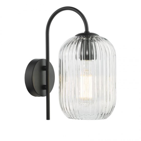 71387-003 Black Wall Lamp with Clear Ribbed Glass