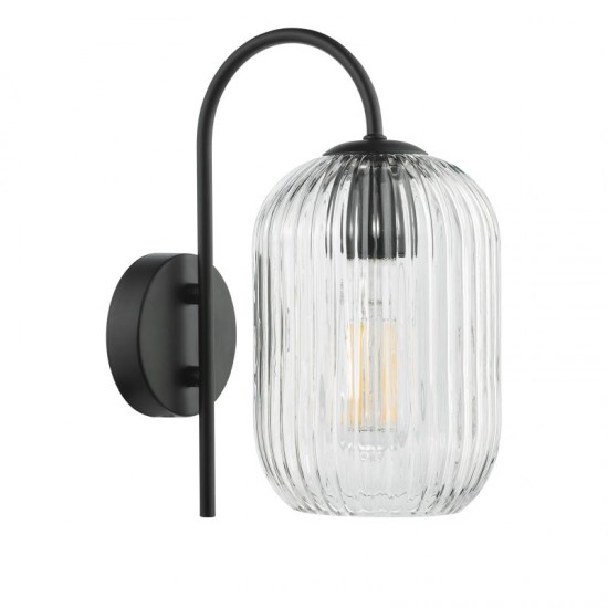 71387-003 Black Wall Lamp with Clear Ribbed Glass