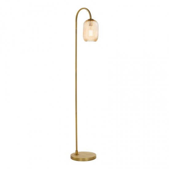 71399-003 Aged Bronze Floor Lamp with Amber Ribbed Glass