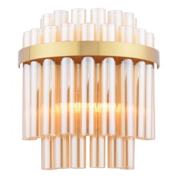 74691-003 Natural Brass 2 Light Wall Lamp with Champagne Ribbed Glass