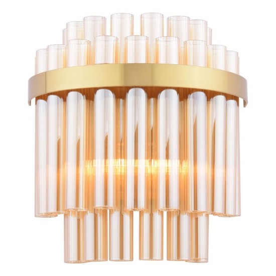 74691-003 Natural Brass 2 Light Wall Lamp with Champagne Ribbed Glass
