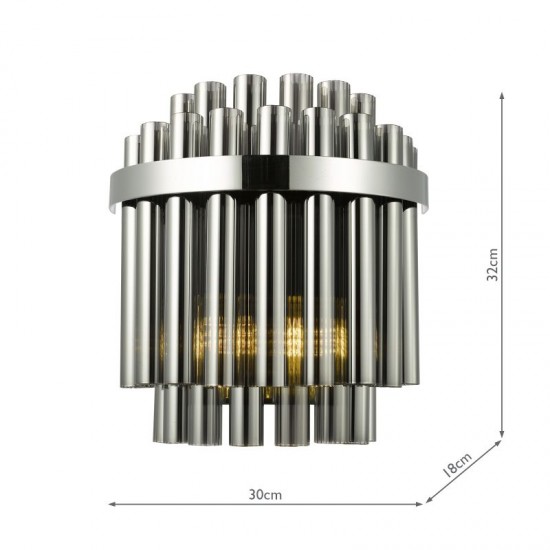 79703-003 Chrome 2 Light Wall Lamp with Smoked Ribbed Glass