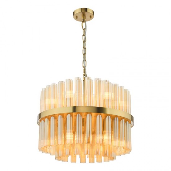 79704-003 Natural Brass 12 Light Centre Fitting with Champagne Ribbed Glass