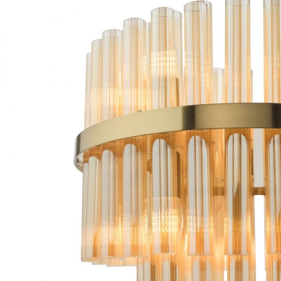 79704-003 Natural Brass 12 Light Centre Fitting with Champagne Ribbed Glass