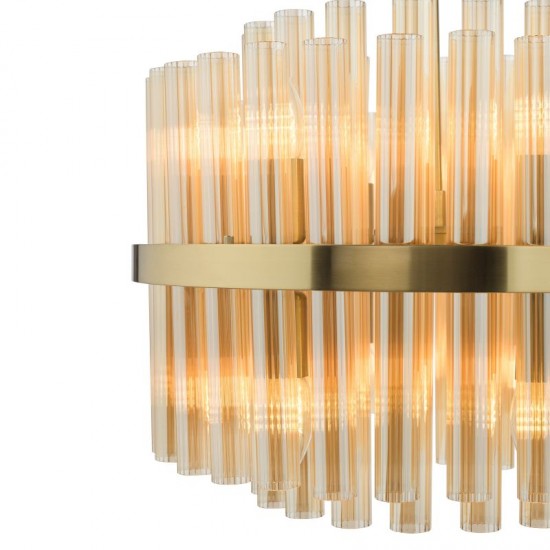 79704-003 Natural Brass 12 Light Centre Fitting with Champagne Ribbed Glass