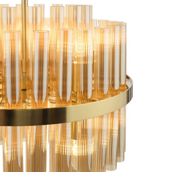 79704-003 Natural Brass 12 Light Centre Fitting with Champagne Ribbed Glass
