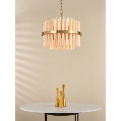 79704-003 Natural Brass 12 Light Centre Fitting with Champagne Ribbed Glass