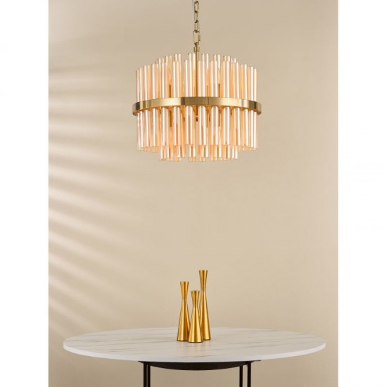 79704-003 Natural Brass 12 Light Centre Fitting with Champagne Ribbed Glass