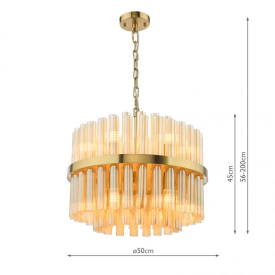 79704-003 Natural Brass 12 Light Centre Fitting with Champagne Ribbed Glass