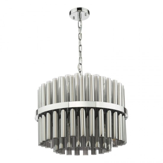 79705-003 Chrome 12 Light Centre Fitting with Smoked Ribbed Glass