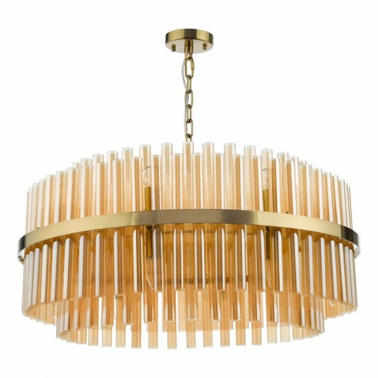 6829-003 Natural Brass 16 Light Centre Fitting with Champagne Ribbed Glass