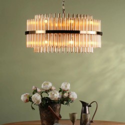 6829-003 Natural Brass 16 Light Centre Fitting with Champagne Ribbed Glass