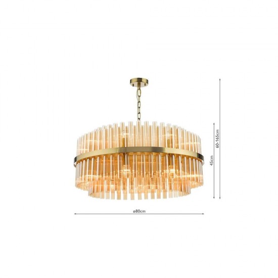 6829-003 Natural Brass 16 Light Centre Fitting with Champagne Ribbed Glass