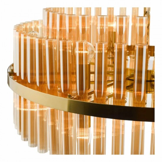 6829-003 Natural Brass 16 Light Centre Fitting with Champagne Ribbed Glass