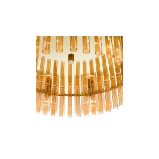 6829-003 Natural Brass 16 Light Centre Fitting with Champagne Ribbed Glass