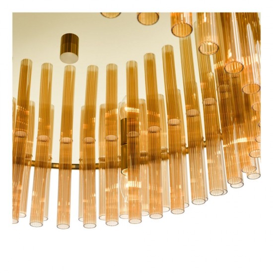 6829-003 Natural Brass 16 Light Centre Fitting with Champagne Ribbed Glass