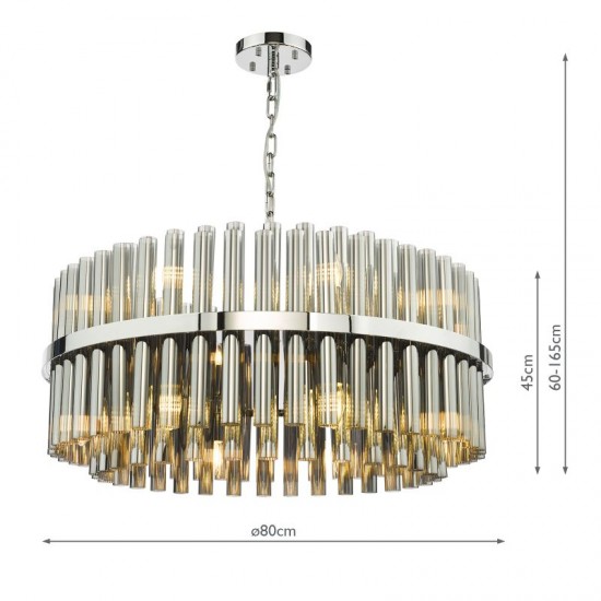 79706-003 Chrome 16 Light Centre Fitting with Smoked Ribbed Glass