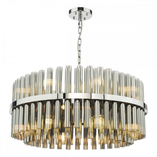 79706-003 Chrome 16 Light Centre Fitting with Smoked Ribbed Glass