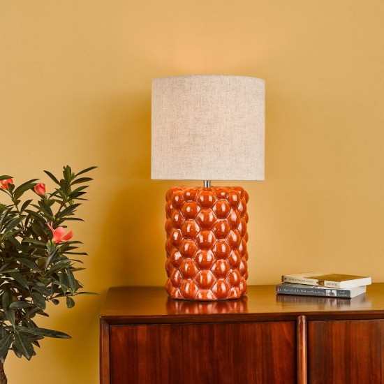 67925-003 Orange Ceramic Table Lamp with Natural Linen Shade