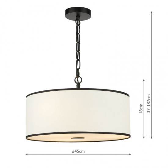 79710-003 Black & White 3 Light Pendant with White Diffuser