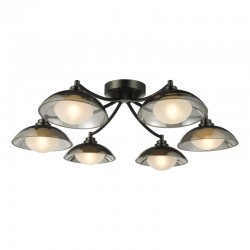 79604-003 Satin Black 6 Light Semi Flush with Smoked & White Glass