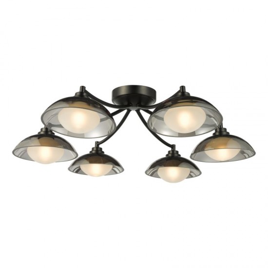 79604-003 Satin Black 6 Light Semi Flush with Smoked & White Glass