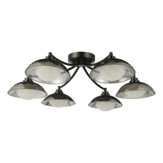 79604-003 Satin Black 6 Light Semi Flush with Smoked & White Glass