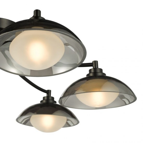 79604-003 Satin Black 6 Light Semi Flush with Smoked & White Glass