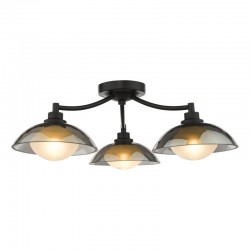79606-003 Satin Black 3 Light Semi Flush with Smoked & White Glass
