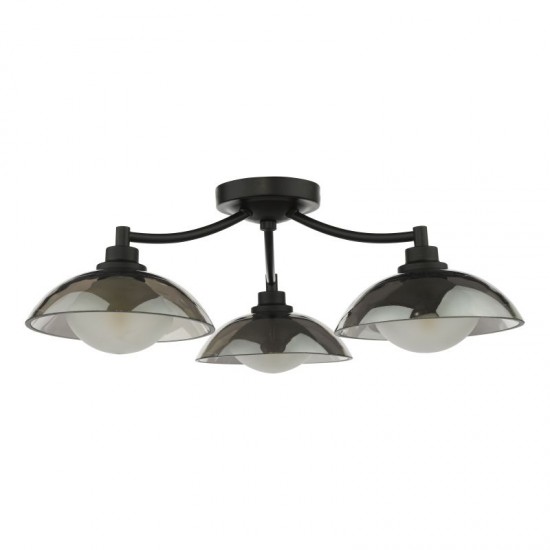 79606-003 Satin Black 3 Light Semi Flush with Smoked & White Glass