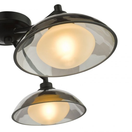 79606-003 Satin Black 3 Light Semi Flush with Smoked & White Glass