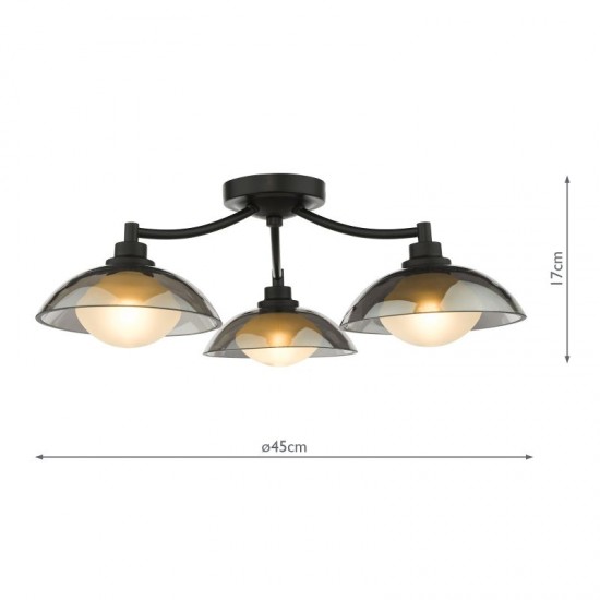79606-003 Satin Black 3 Light Semi Flush with Smoked & White Glass