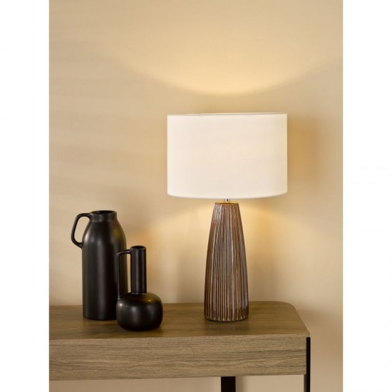 79722-003 Brown Ceramic Table Lamp with Natural Cotton Shade