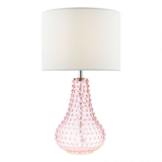 73191-003 Pink Glass Table Lamp with White Linen Shade