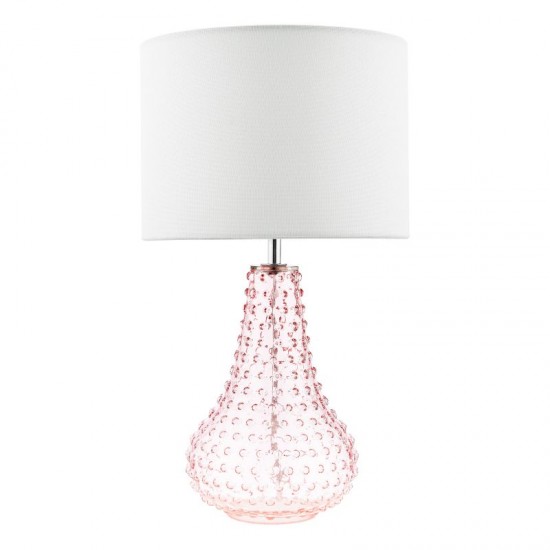 73191-003 Pink Glass Table Lamp with White Linen Shade