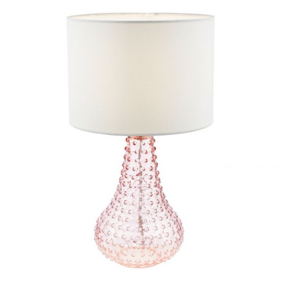 73191-003 Pink Glass Table Lamp with White Linen Shade