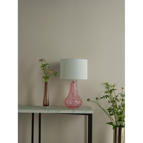 73191-003 Pink Glass Table Lamp with White Linen Shade