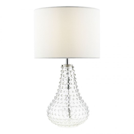 73192-003 Transparent Glass Table Lamp with White Linen Shade