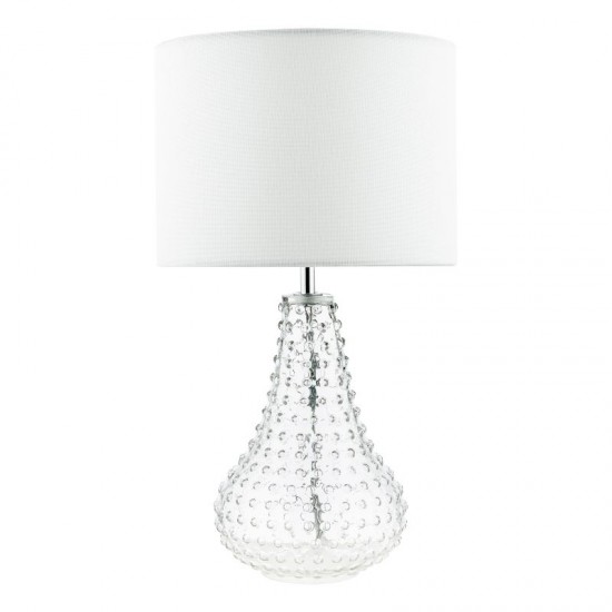 73192-003 Transparent Glass Table Lamp with White Linen Shade