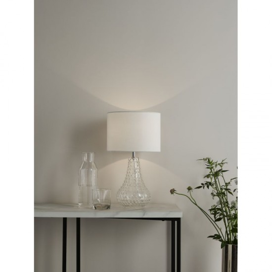 73192-003 Transparent Glass Table Lamp with White Linen Shade