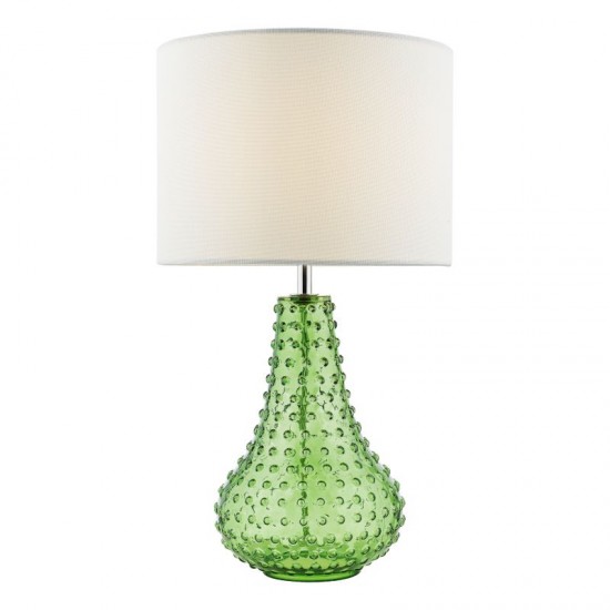 73193-003 Green Glass Table Lamp with White Linen Shade