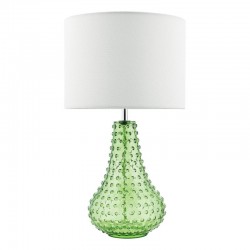 73193-003 Green Glass Table Lamp with White Linen Shade