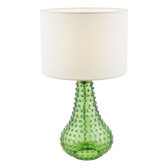 73193-003 Green Glass Table Lamp with White Linen Shade