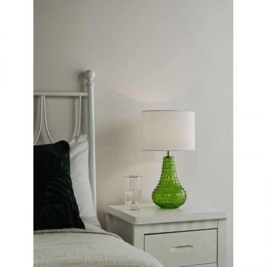 73193-003 Green Glass Table Lamp with White Linen Shade